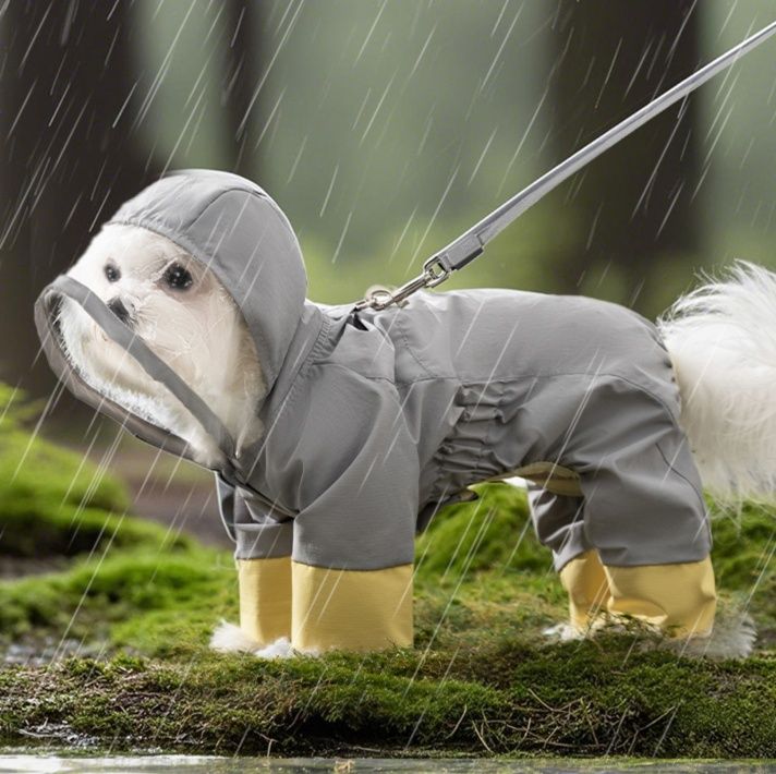 犬服 一体型防水ペット用レインコート