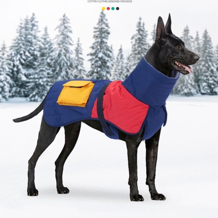 犬服 中大型犬用キルティング防寒ポケット付きアウター