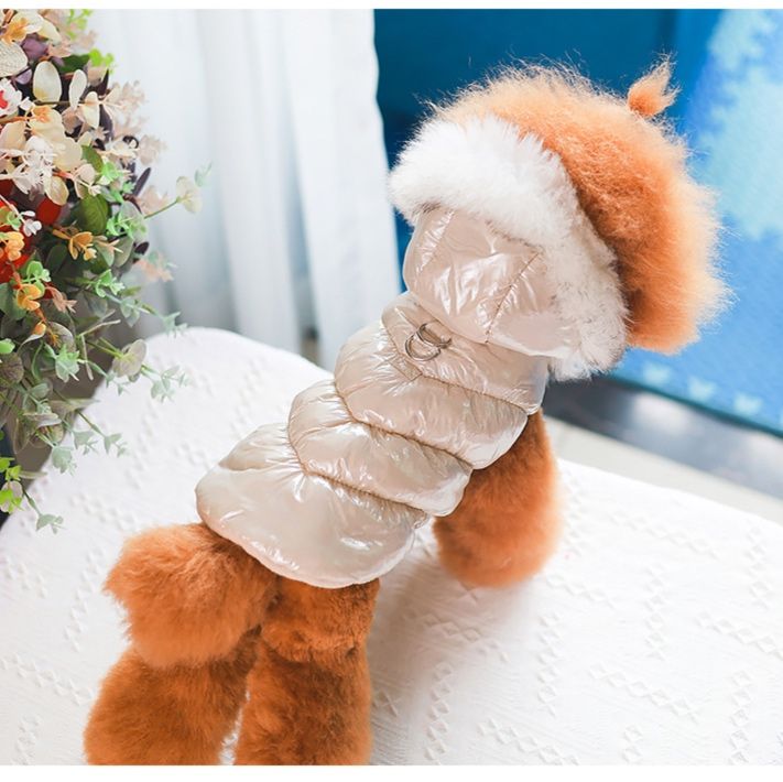 犬服 ふわふわファー付き中綿入り防寒ベスト