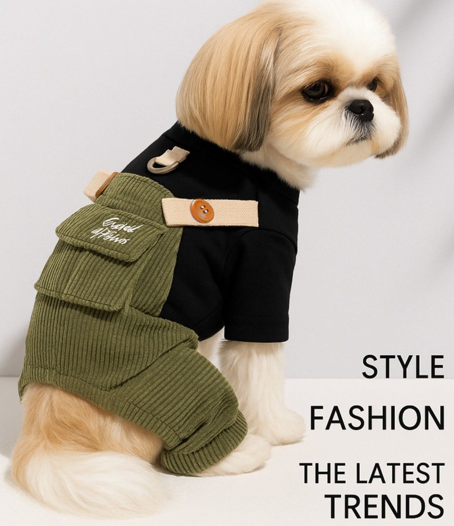 コーデュロイ切替ポケット付きつなぎ風犬服