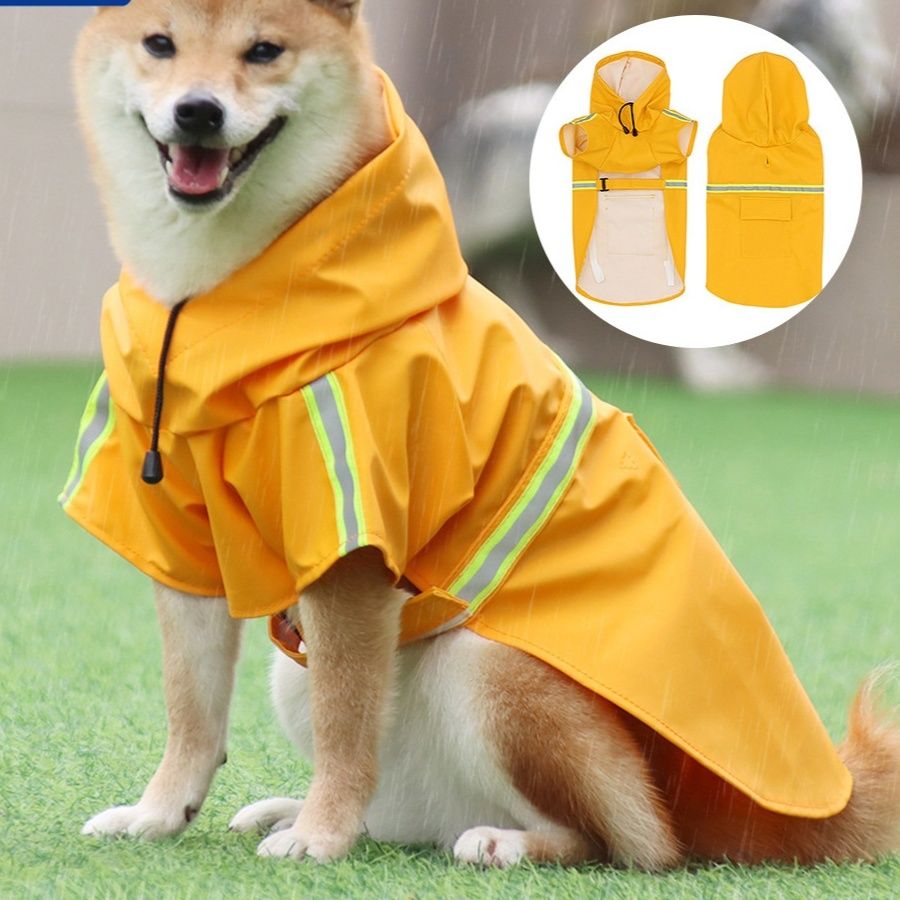 犬服 反射テープ付き防水フード犬用レインコート