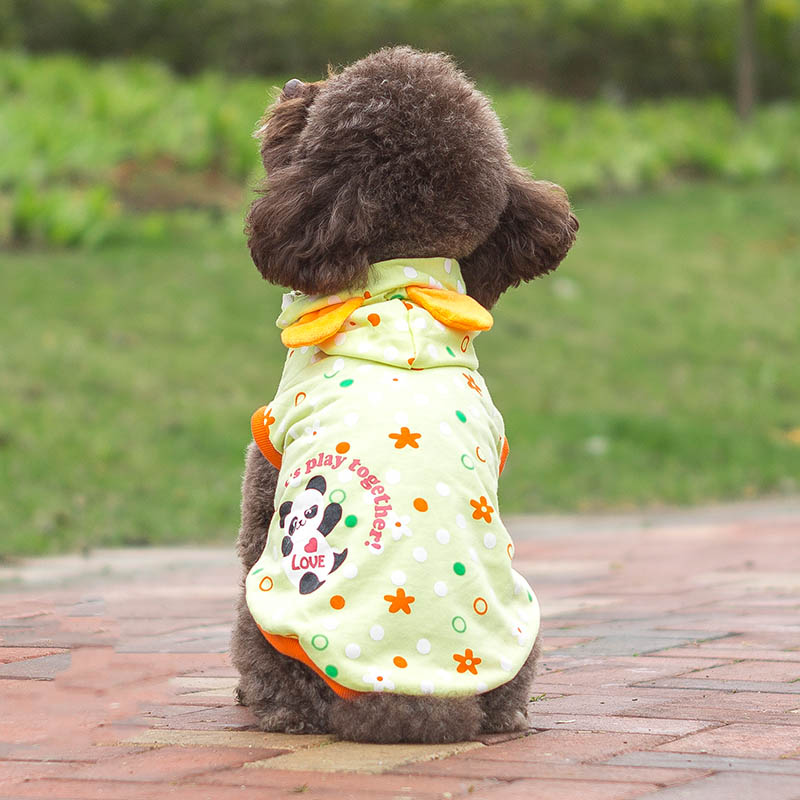 犬服 可愛いぱんだ柄ドット模様フード付き犬用ベスト