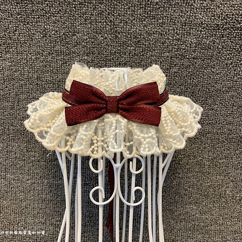 犬服 蝶結びレース襟付き上品首飾り