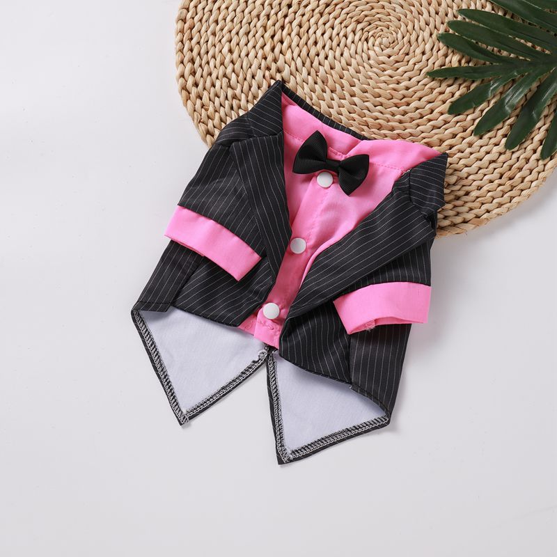 犬服 蝶ネクタイ付き紳士風ピンストライプ燕尾服