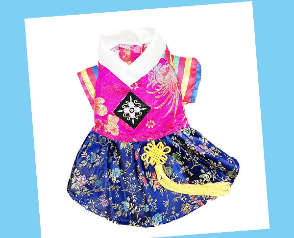 犬服 和モダン襟付き華やか花柄着物風ドレス