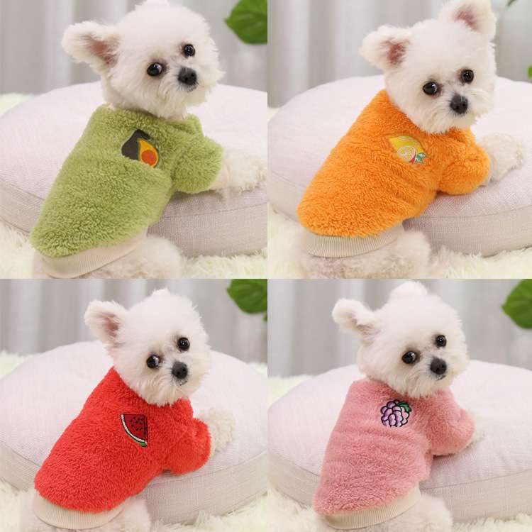 犬服  もこもこフルーツ刺繍入り犬用パーカー