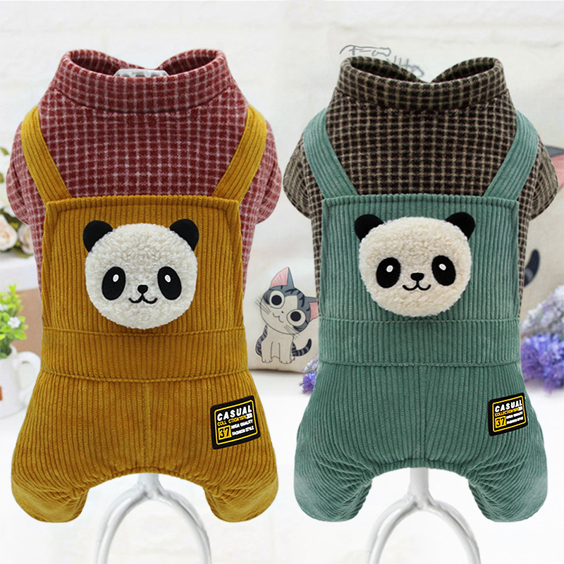 犬服 ぱんだ刺繍のコーデュロイ切替つなぎ