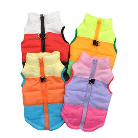 犬服 虹色切替デザイン軽量キルティング犬用ベスト