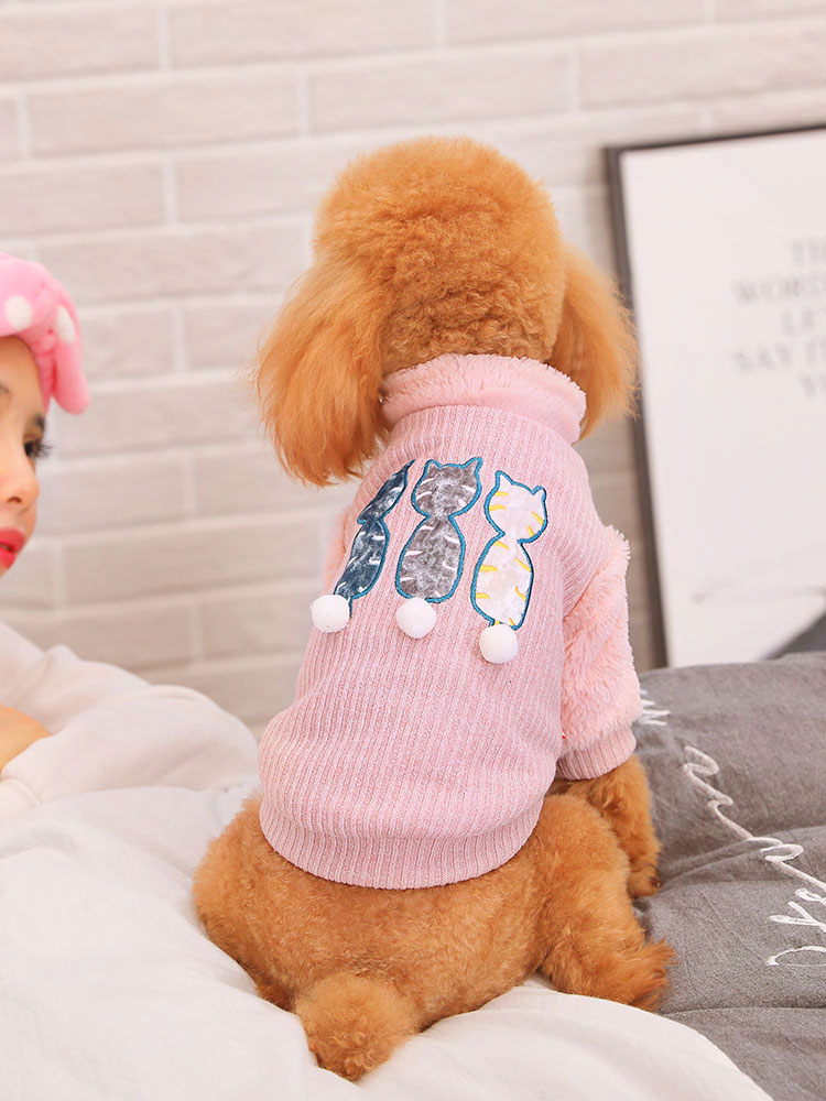 犬服 ねこ三兄弟刺繍もこもこトレーナー