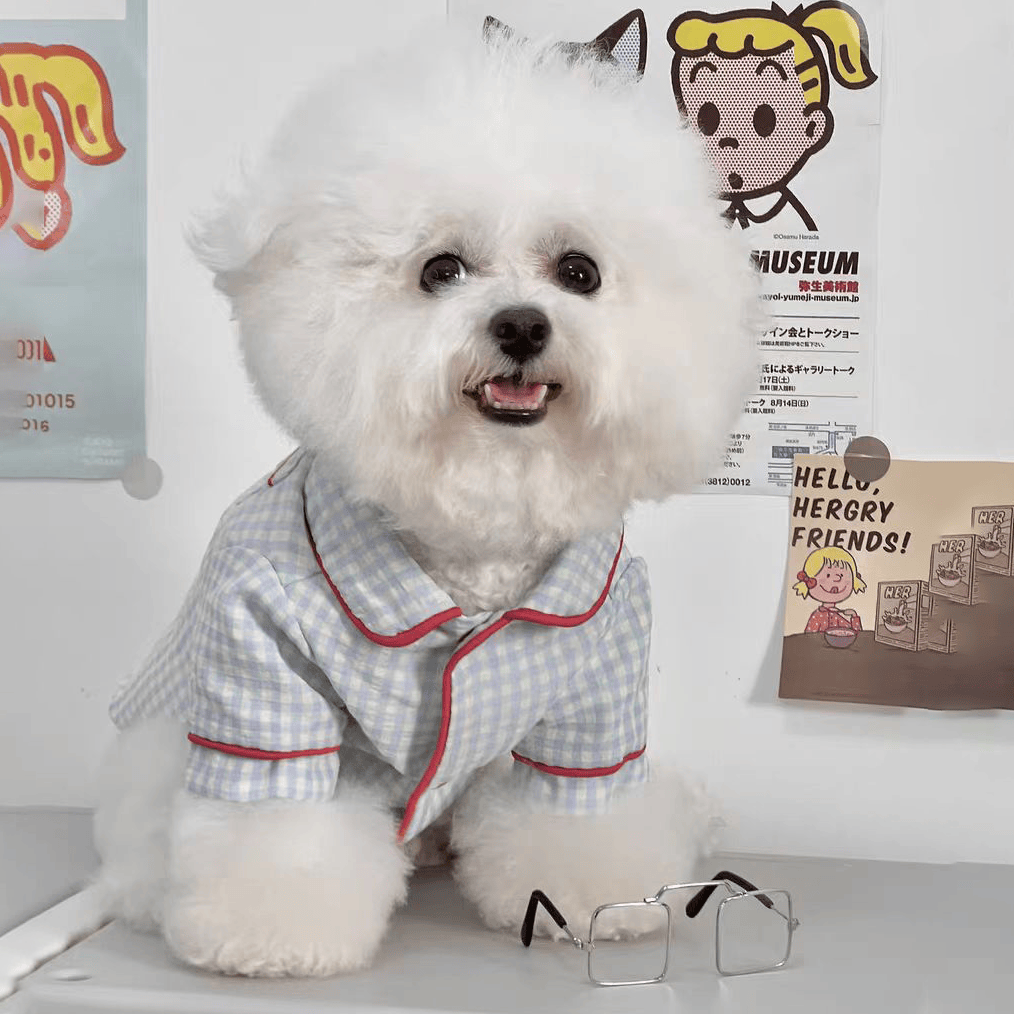 犬服 ふわもこ格子柄おやすみパジャマ