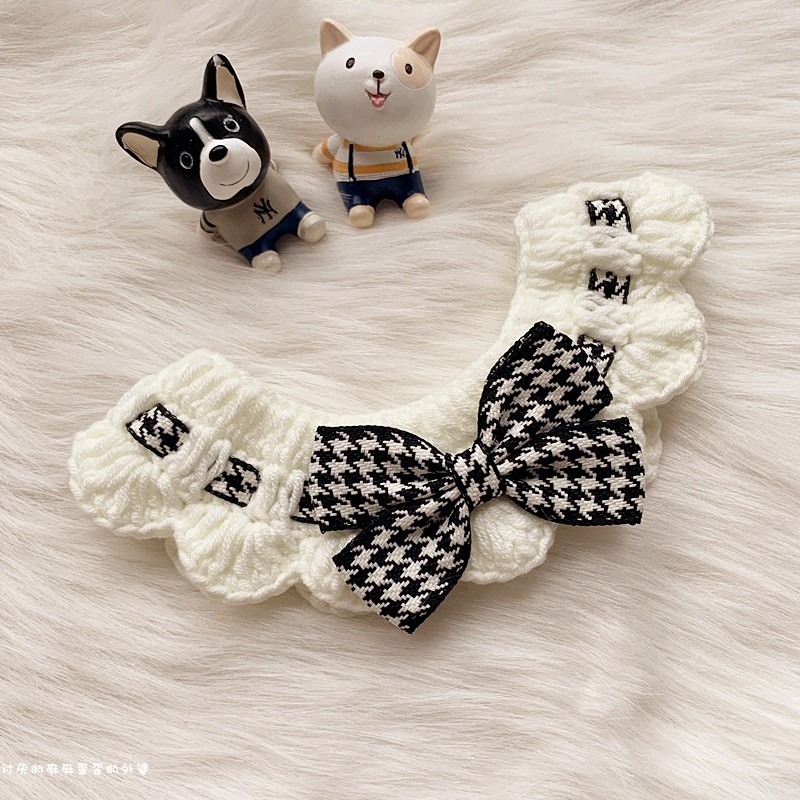 犬服 千鳥格子リボン付きフリル襟小型犬用
