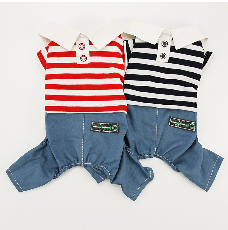 マリンボーダー襟付きつなぎ風犬服