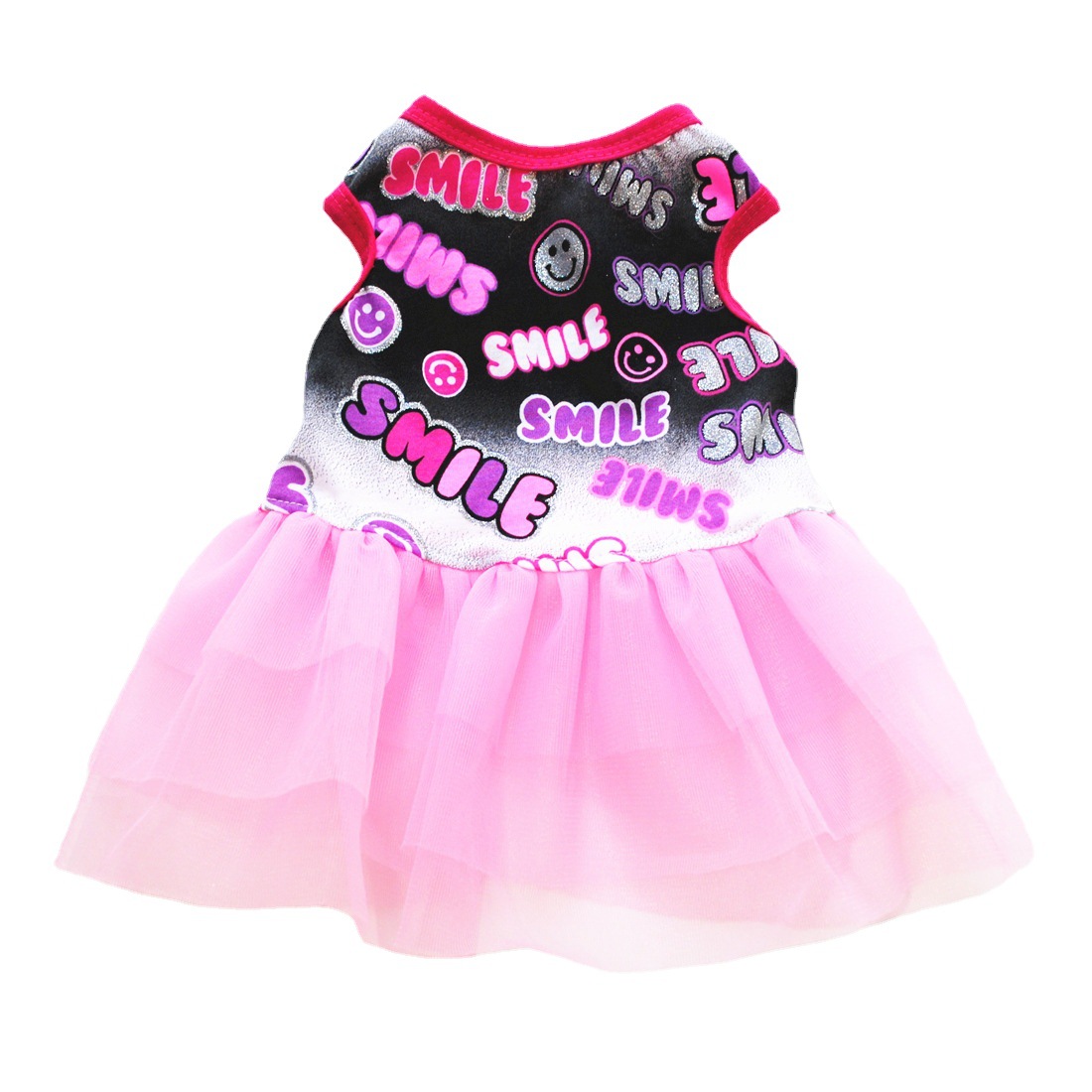 犬服 笑顔柄チュールスカート付き犬用ワンピース