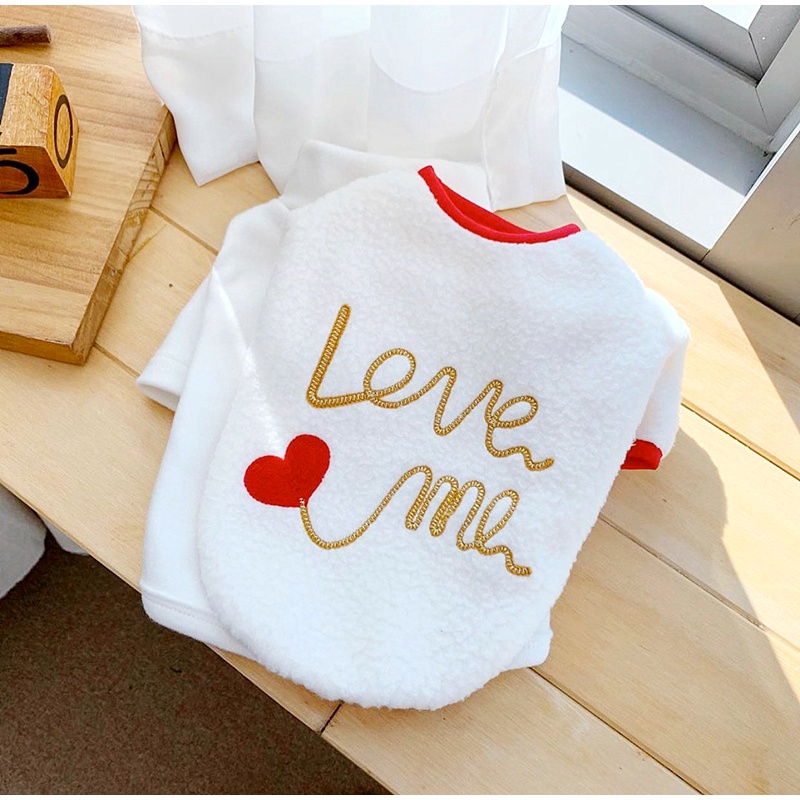 犬服 ハート刺繍もこもこ切替袖付きシャツ