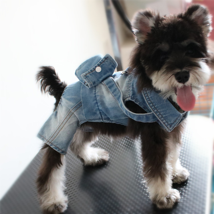 犬服 小型犬用デニム風ジャケット四つ足カバーオール