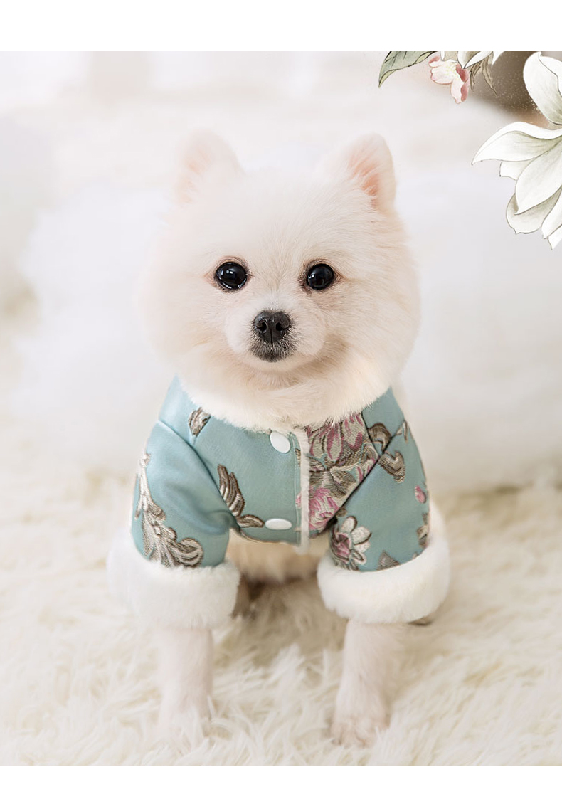 犬服 宮廷風ジャガード刺繍入りファー付き犬用ベスト