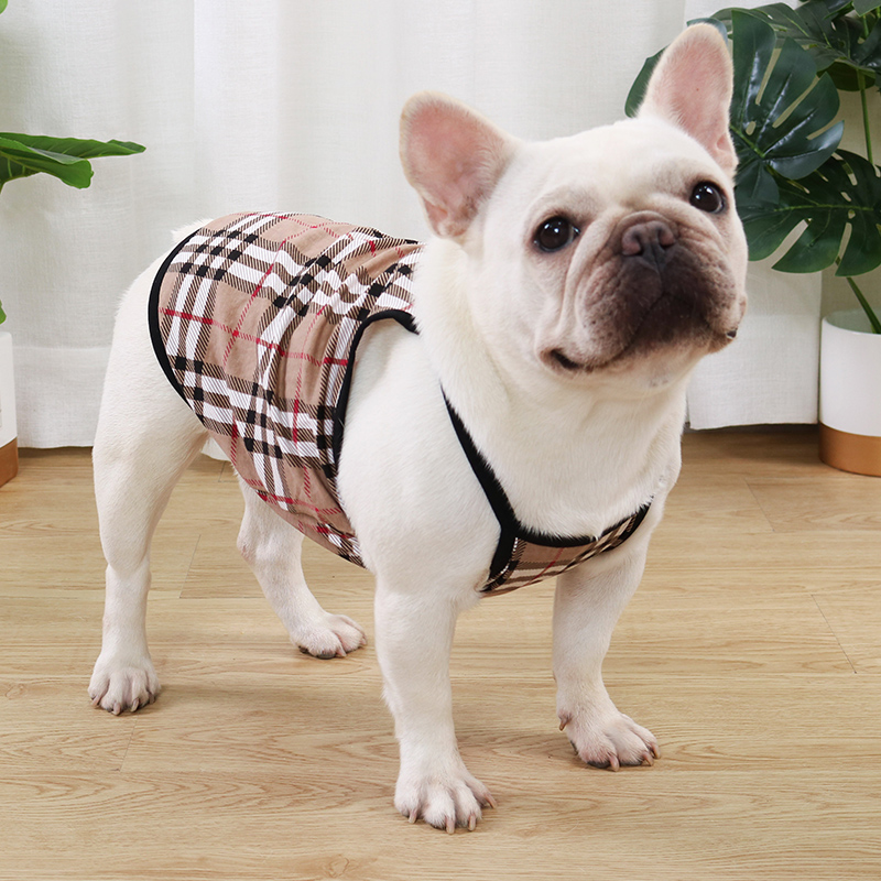 犬服 英国風チェック柄フリルベスト