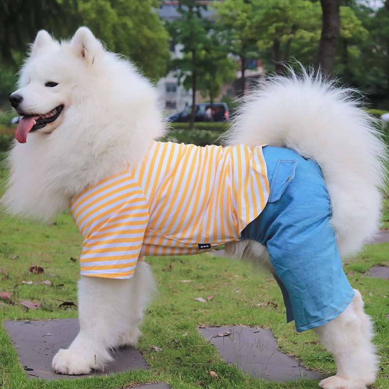 犬服  もこもこ大型犬用ボーダーつなぎ