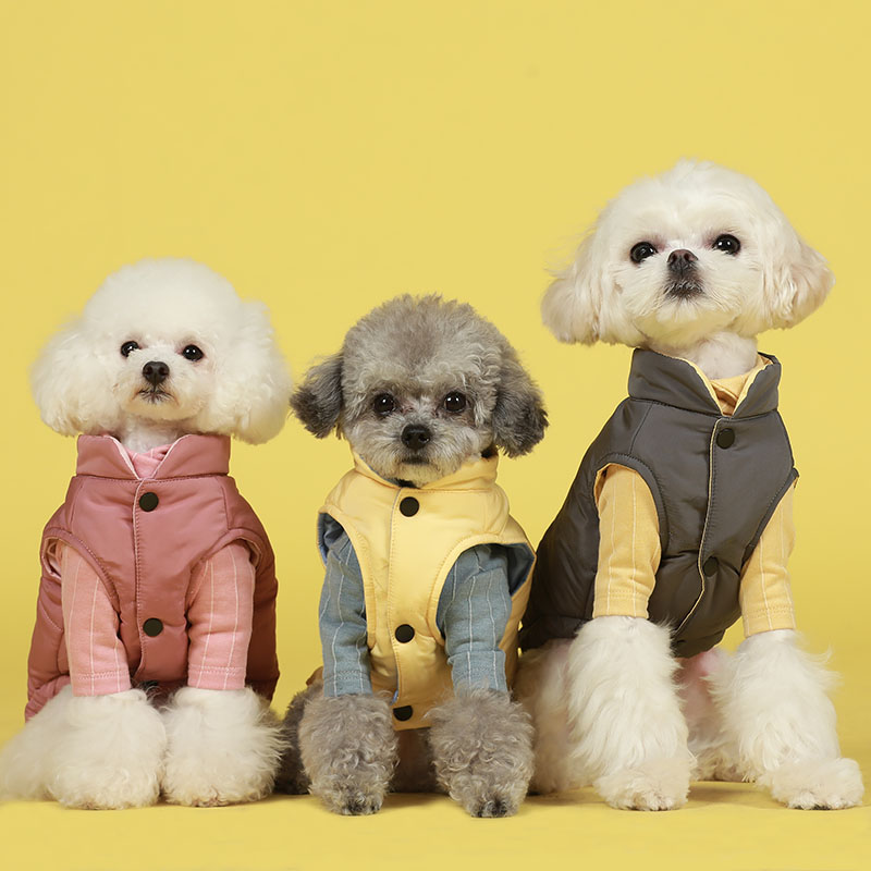 犬服 配色切替袖付き防寒ダウンベスト