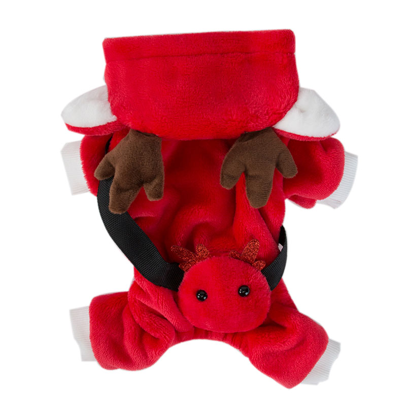 犬服 天使の羽根付き馴鹿変身もこもこつなぎ