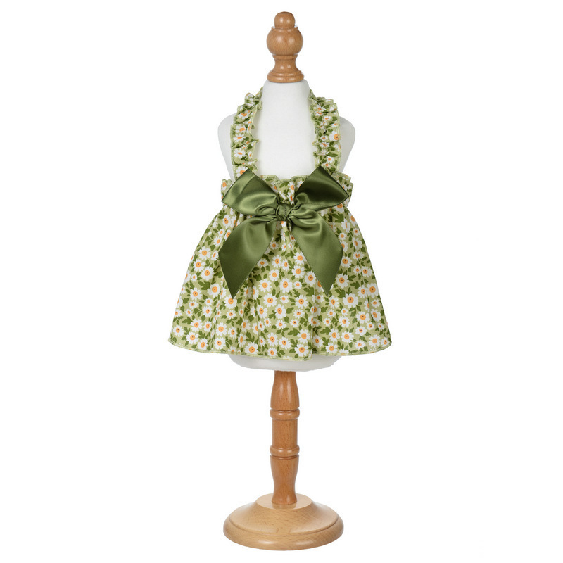 犬服 小花柄フリルホルターネック大きなリボンドレス