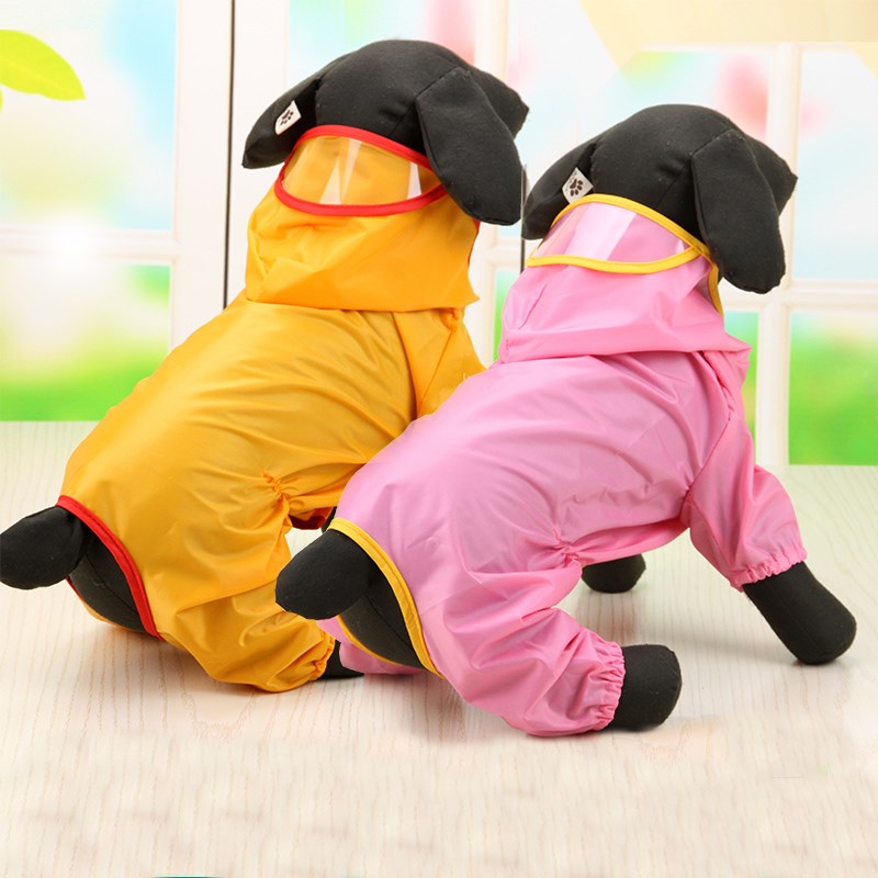 犬服 小型犬用フード付き全身レインコートつなぎ