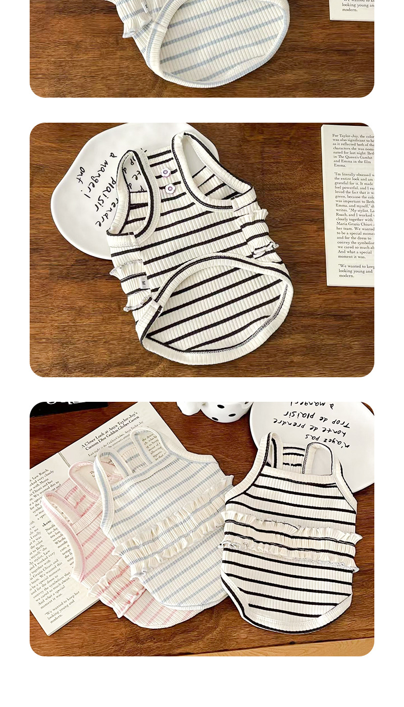 犬服 爽やか横縞リブ編み犬用タンクトップ