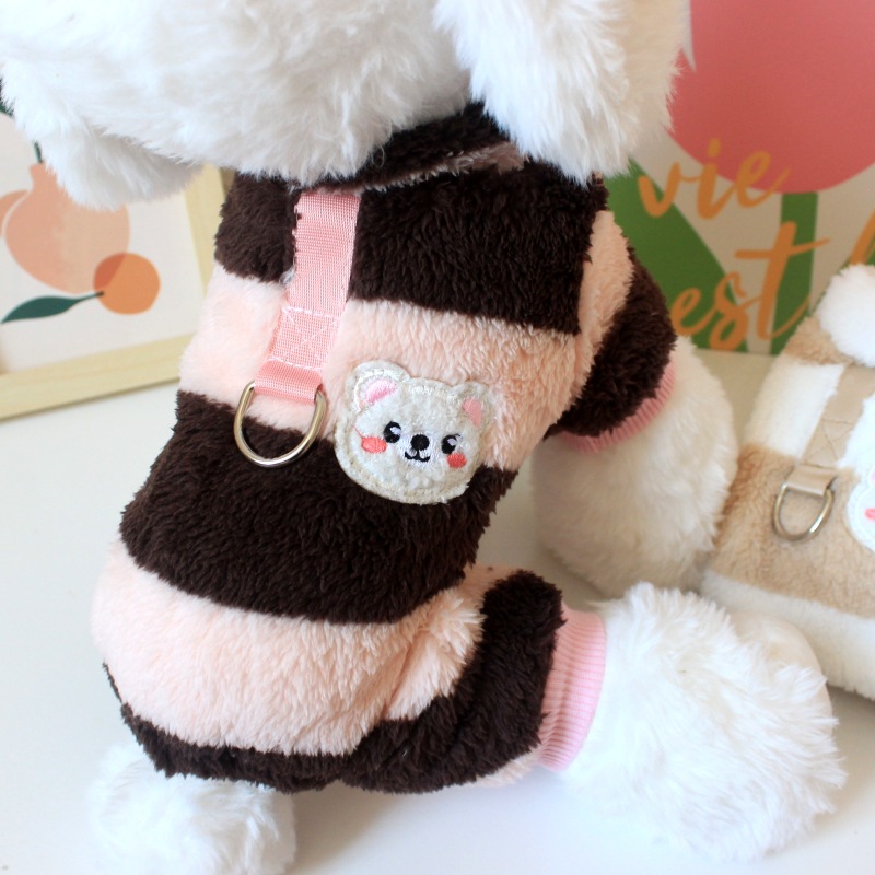 犬服 もこもこボーダー柄あったか犬服トレーナー