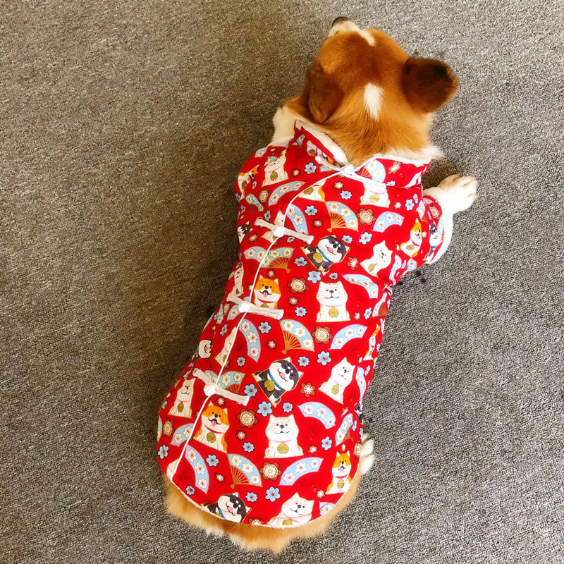 犬服 和風招き猫と富士山柄の中綿入りあったか防寒着