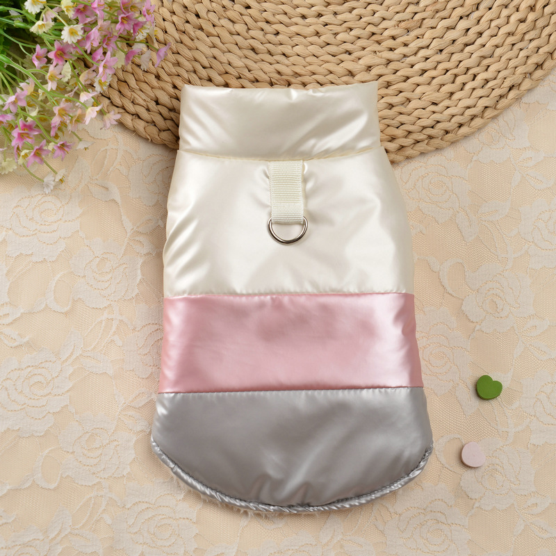 犬服 配色デザイン光沢ダウンベスト