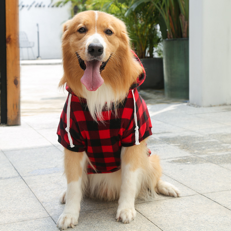 犬服 格子柄フード付きポケット犬服