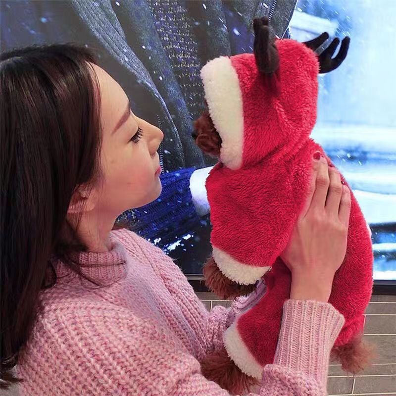 犬服 トナカイ変身もこもこ四足犬用防寒アウター