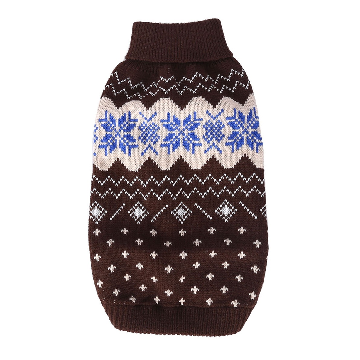 犬服 雪の結晶柄タートルネックニットトレーナー