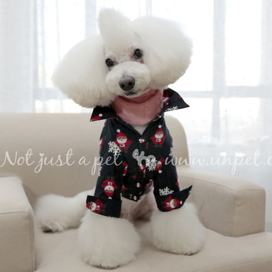 犬服 雪だるま柄襟付き四足パジャマ