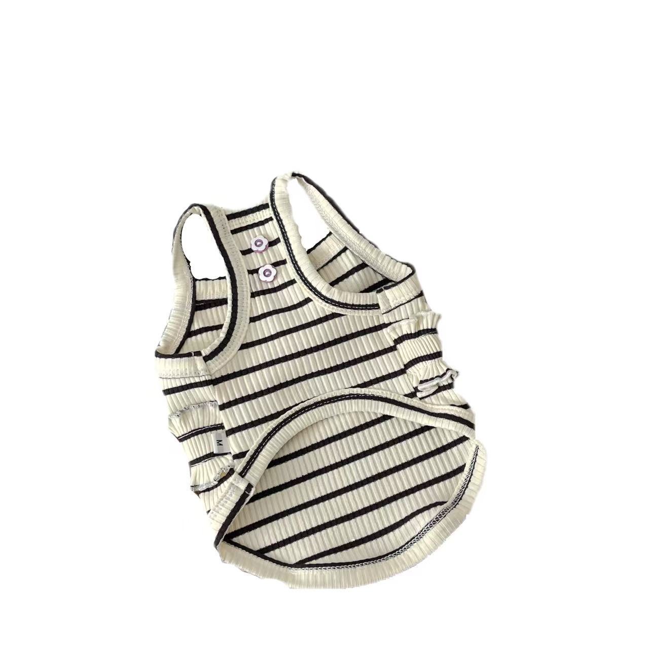 犬服 爽やか横縞リブ編み犬用タンクトップ