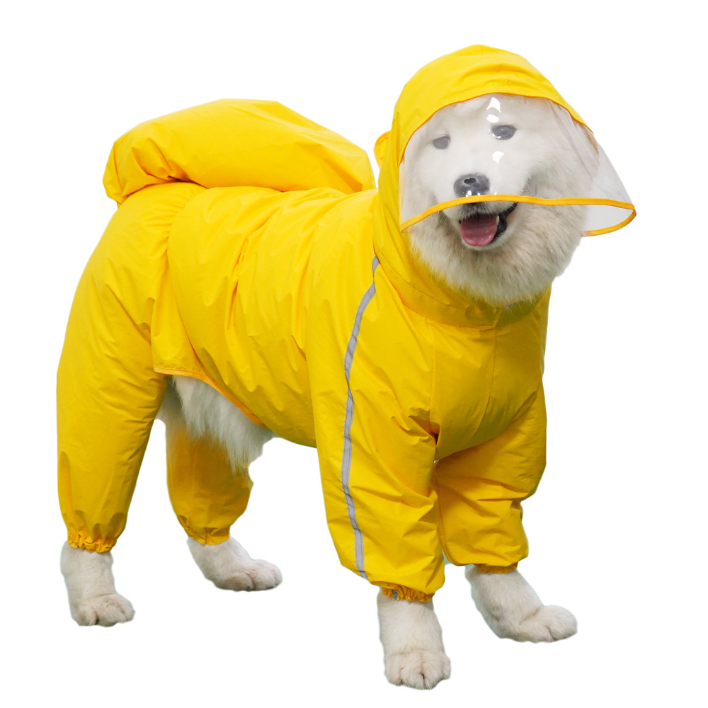 犬服 透明フード付き四足カバー全身レインコート