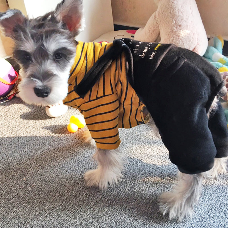 犬服 横縞模様長袖四肢付きつなぎロンパース