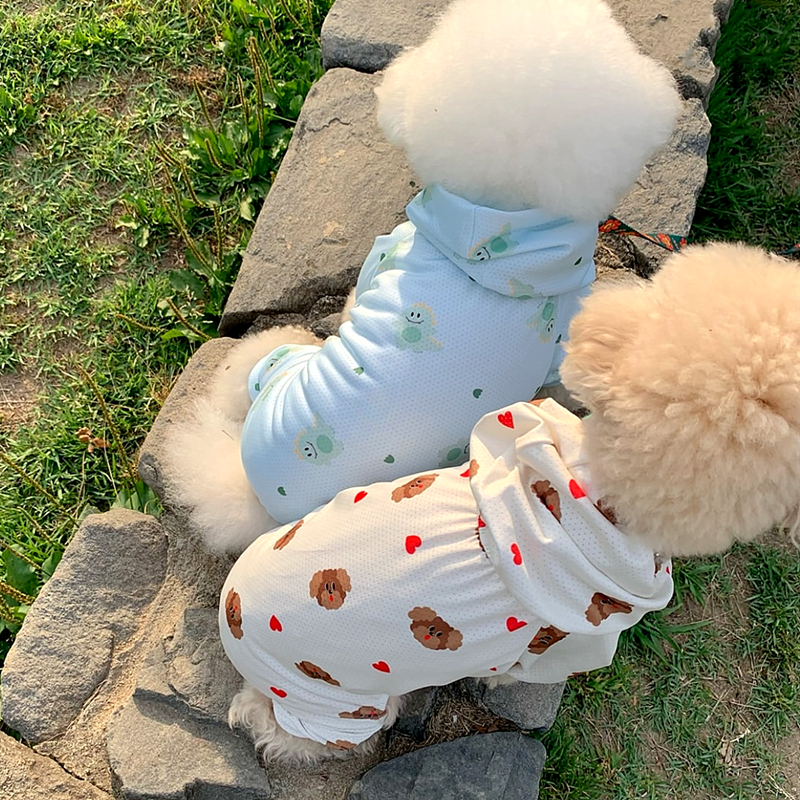 犬服 ふわもこ仲良し柄メッシュTシャツ