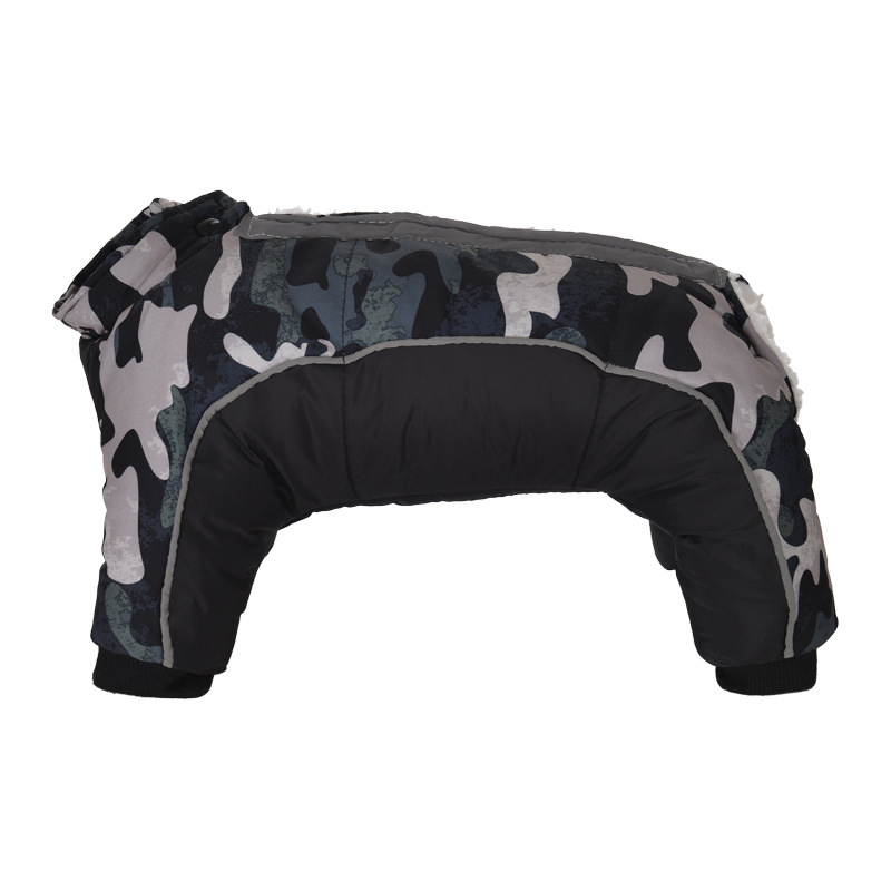 犬服 迷彩柄四つ足つなぎ型フード付き犬用トレーナー