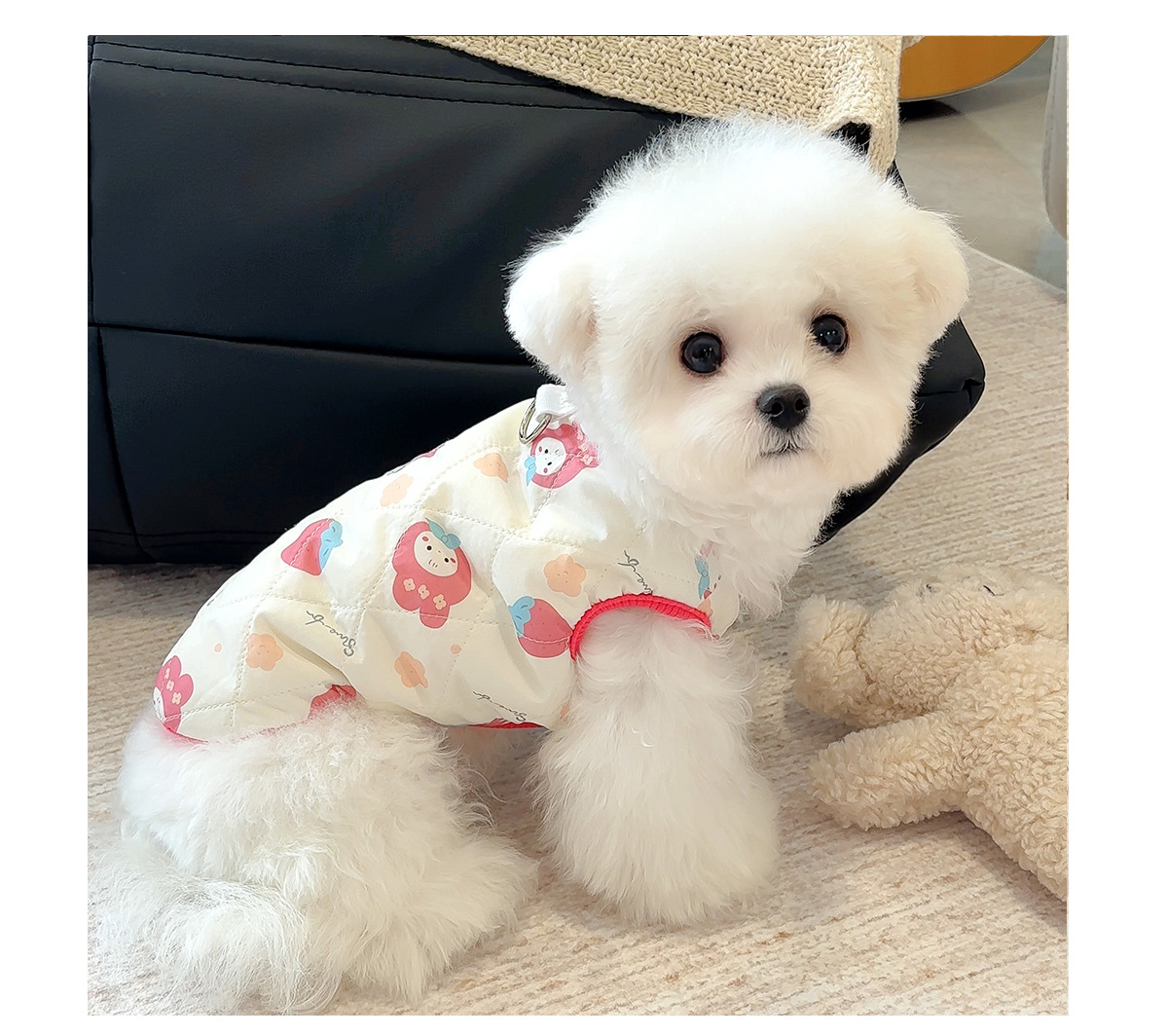 犬服 愛らしい動物プリント中綿入りベスト