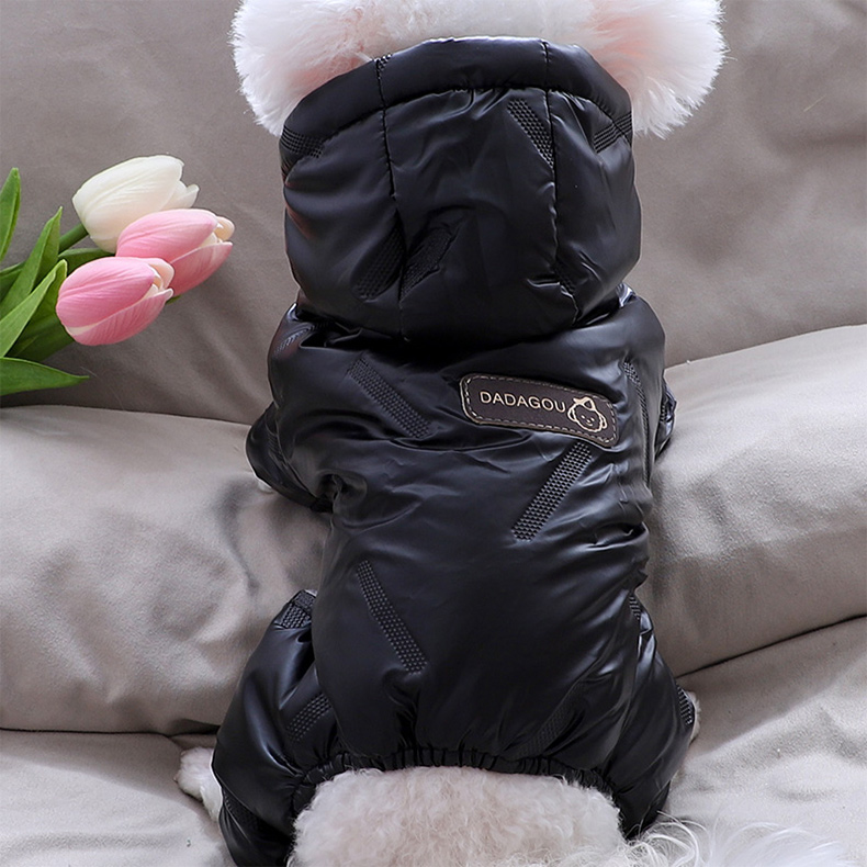 犬服 中綿入りフード付き防寒つなぎ