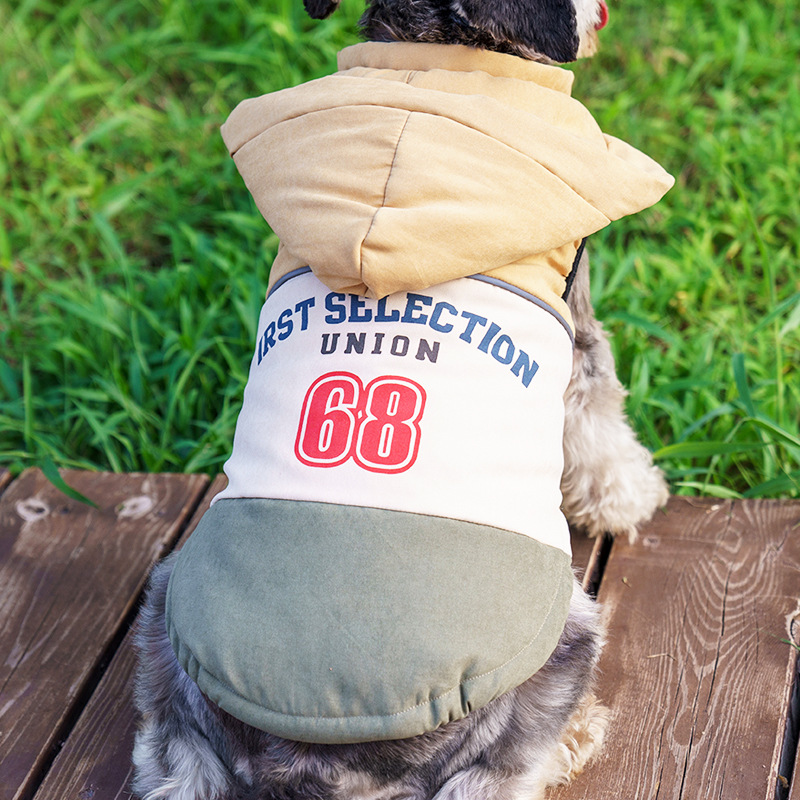 犬服 カレッジ風ナンバープリント配色パーカー