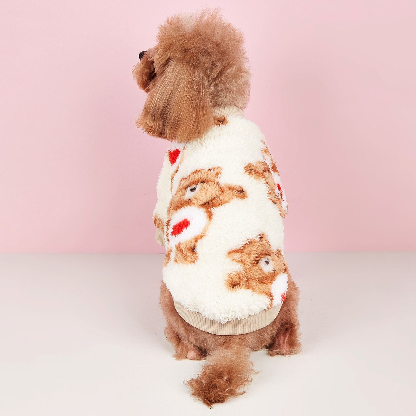 犬服 もこもこ子犬柄ハートワンポイントトレーナー