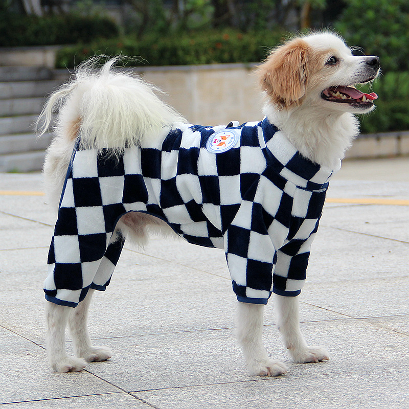 犬服 市松模様のもこもこ四つ足つなぎトレーナー