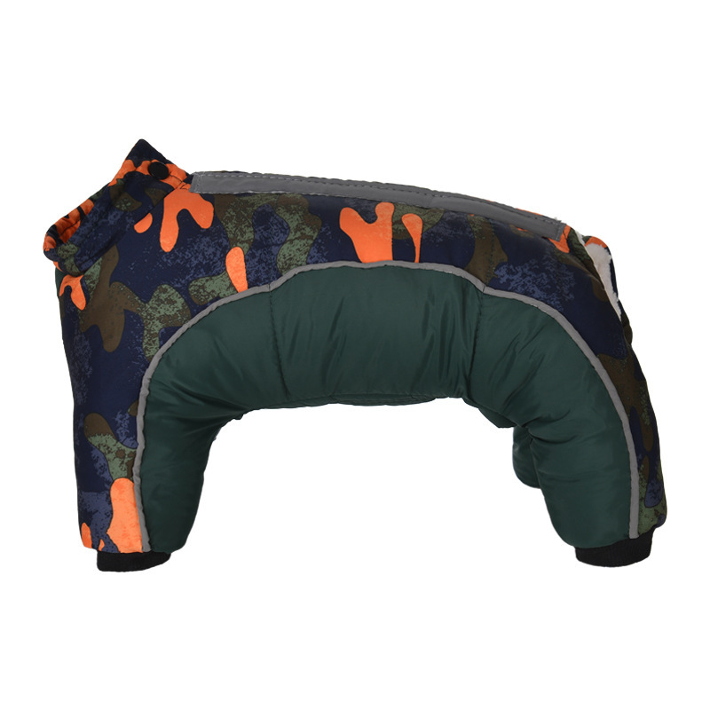 犬服 迷彩柄四つ足つなぎ型フード付き犬用トレーナー