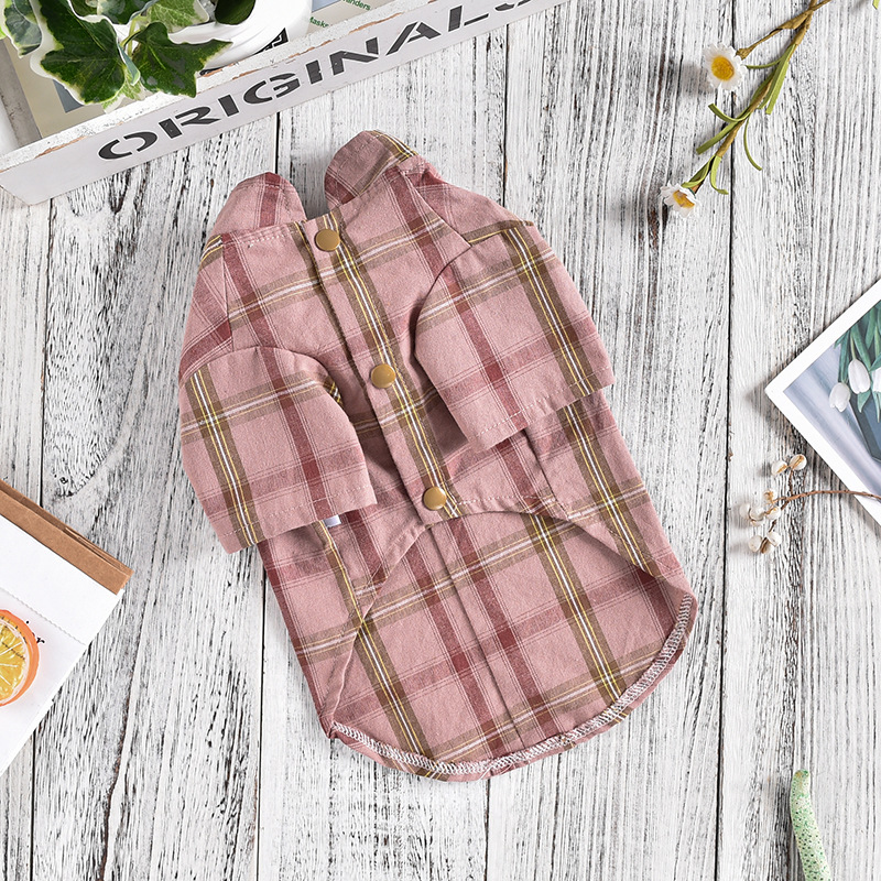 犬服 上品チェック柄リボン付き半袖犬服