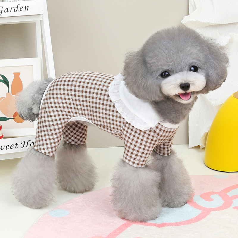 犬服 格子柄レース襟付きおやすみウェア