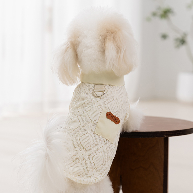 レース編みベスト風ニット犬服ボタンデザイン