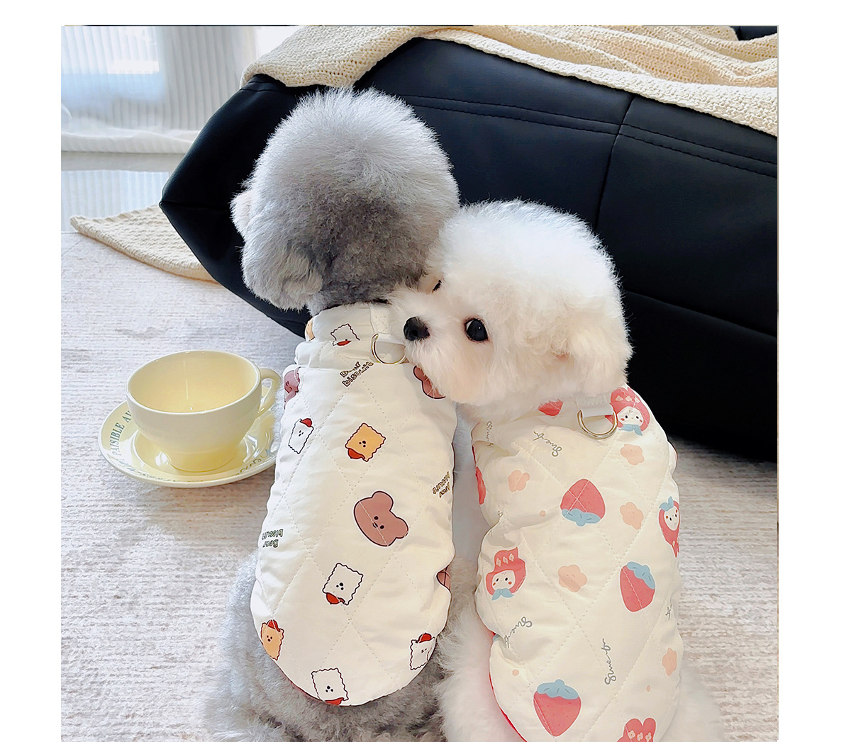 犬服 愛らしい動物プリント中綿入りベスト