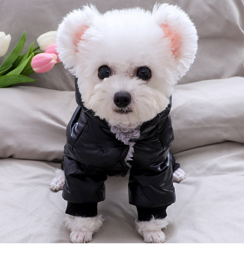 犬服 中綿入りフード付き防寒つなぎ